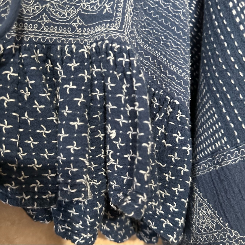 Free People Santorini Lace Up Heavily Embroidered Ruffle Hem Sleeve Crop Top XS - Picture 8 of 13